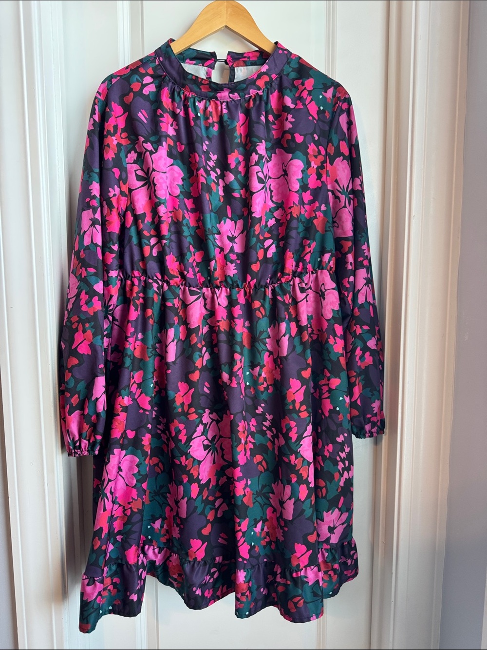 Women’s SHEIN curve 2XL Floral Long-Sleeve Dress in Pink Purple Red and Green